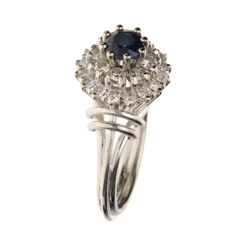 Pre - Owned 18ct White Gold Sapphire and Diamond Cluster Ring.