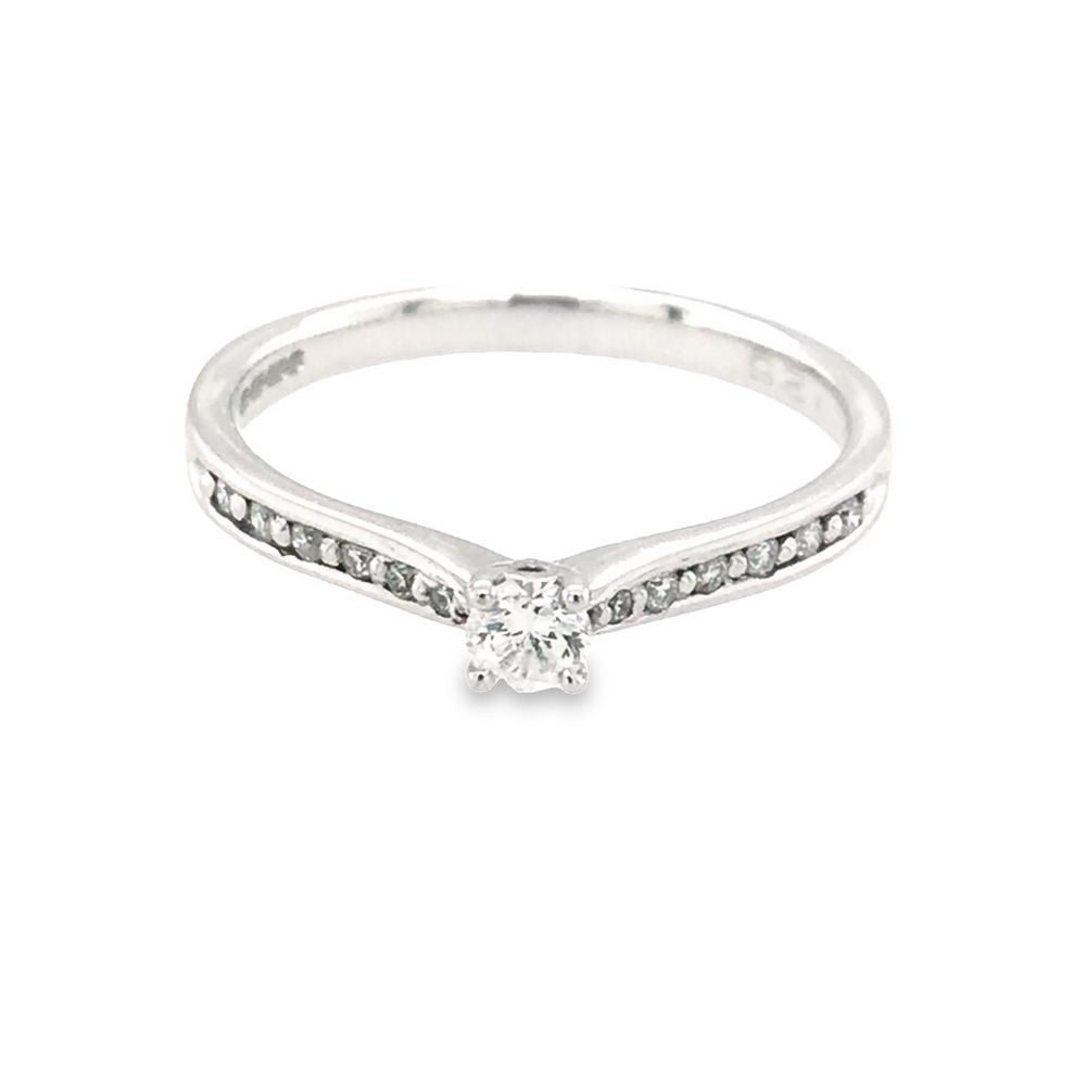 Pre - Owned 18ct White Gold Shoulder Set Diamond Engagement Ring