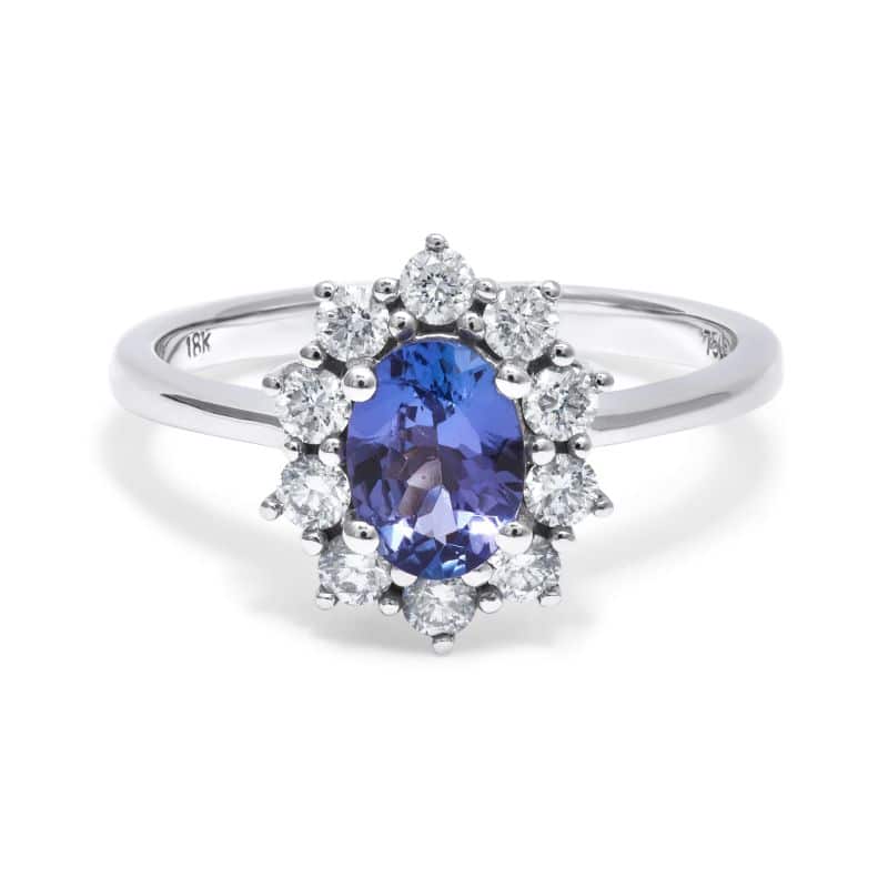 Pre - Owned 18ct White Gold Tanzanite and Diamond Cluster Ring