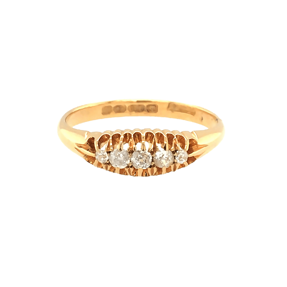Pre - Owned 18ct Yellow Gold 5 Stone Diamond Set Boat Ring