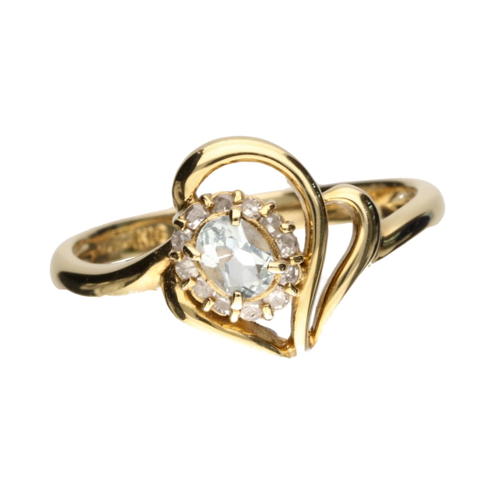 Pre - Owned 18ct Yellow Gold Aquamarine & Diamond Open Set Ring