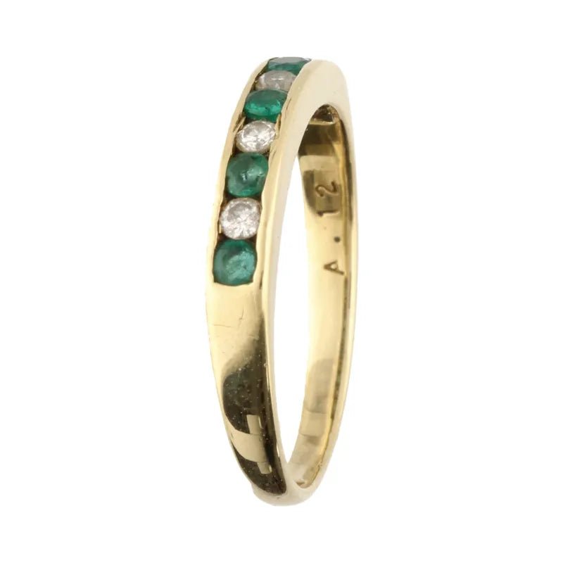Pre - Owned 18ct Yellow Gold Channel Emerald & Diamond Half Eternity Ring 0.12ct2026W33-7-16