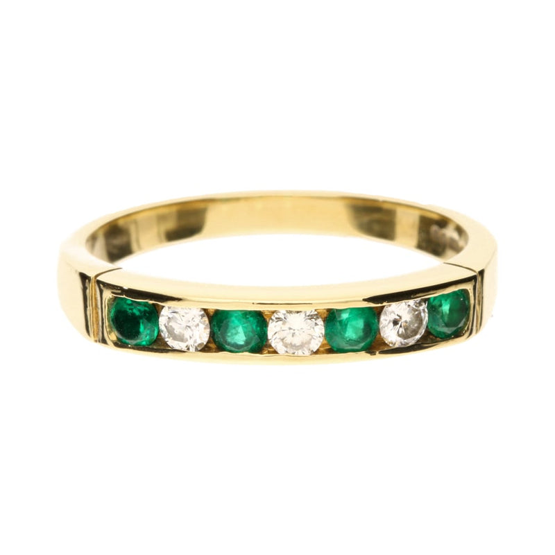 Pre - Owned 18ct Yellow Gold Emerald & Diamond Channel Set Half Eternity Ring