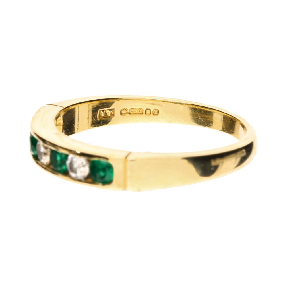 Pre - Owned 18ct Yellow Gold Emerald & Diamond Channel Set Half Eternity Ring