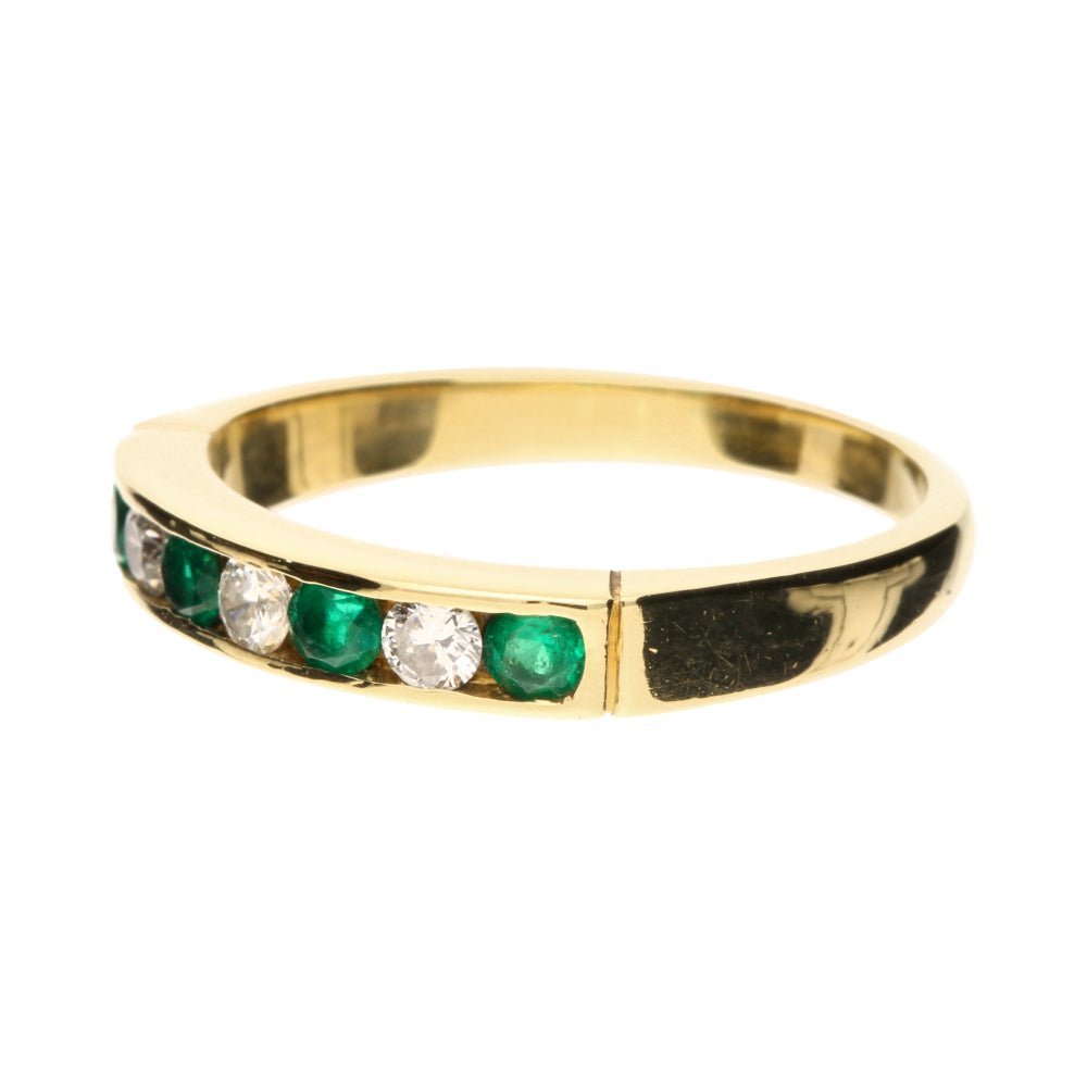 Pre - Owned 18ct Yellow Gold Emerald & Diamond Channel Set Half Eternity Ring