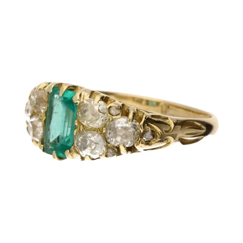 Pre - Owned 18ct Yellow Gold Emerald & Diamond Vintage Ring 0.65ct2026W32-7-1