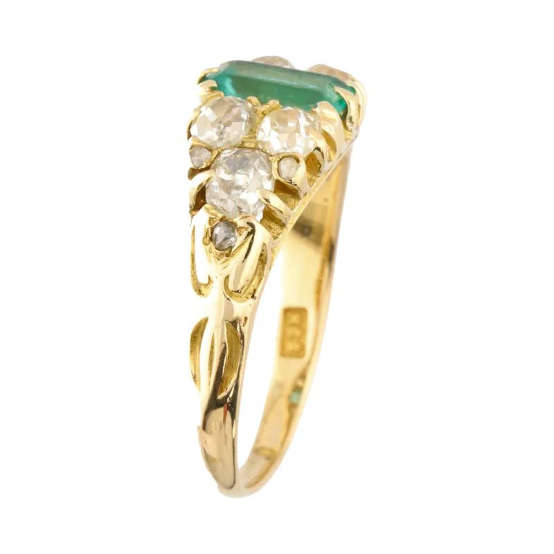 Pre - Owned 18ct Yellow Gold Emerald & Diamond Vintage Ring 0.65ct2026W32-7-1