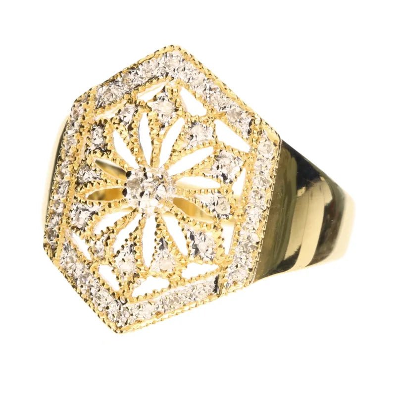 Pre - Owned 18ct Yellow Gold Fancy Openwork Diamond Cluster Ring268968