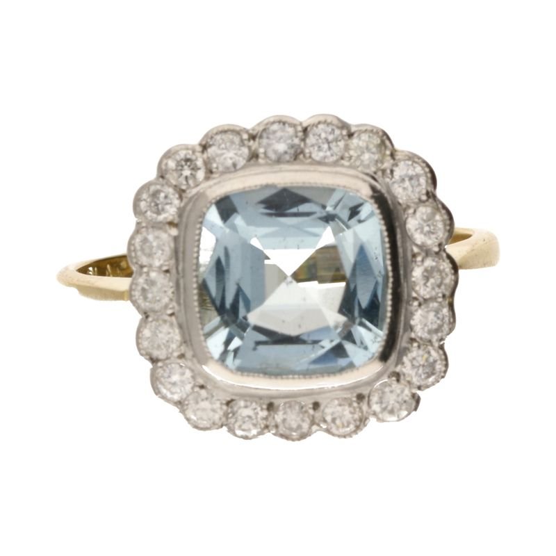 Pre - Owned 18ct Yellow Gold & Platinum Cushion Cut Aquamarine Ring276238