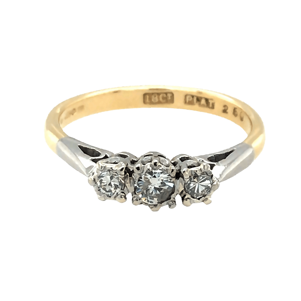Pre - Owned 18ct Yellow Gold & Platinum Triple Stone Diamond Ring
