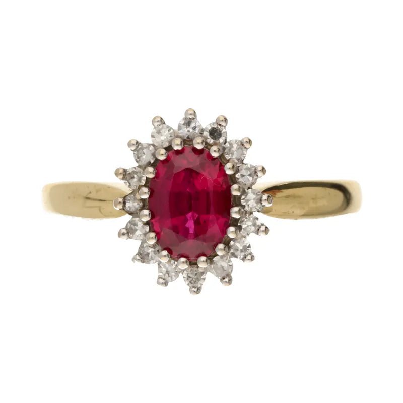 Pre - Owned 18ct Yellow Gold Ruby & Diamond Cluster Ring2026W32-16-10