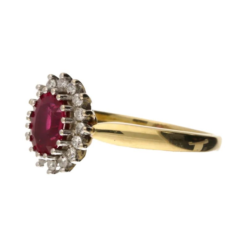 Pre - Owned 18ct Yellow Gold Ruby & Diamond Cluster Ring2026W32-16-10