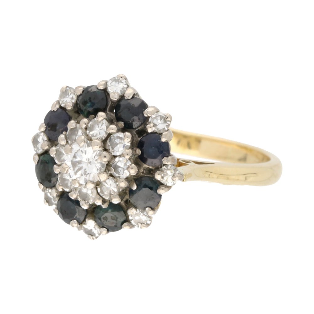 Pre - Owned 18ct Yellow Gold Sapphire & Diamond Cluster Ring