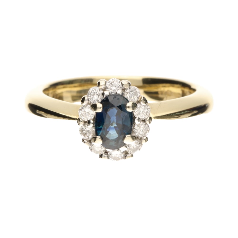 Pre - Owned 18ct Yellow Gold Sapphire & Diamond Oval Cluster Ring