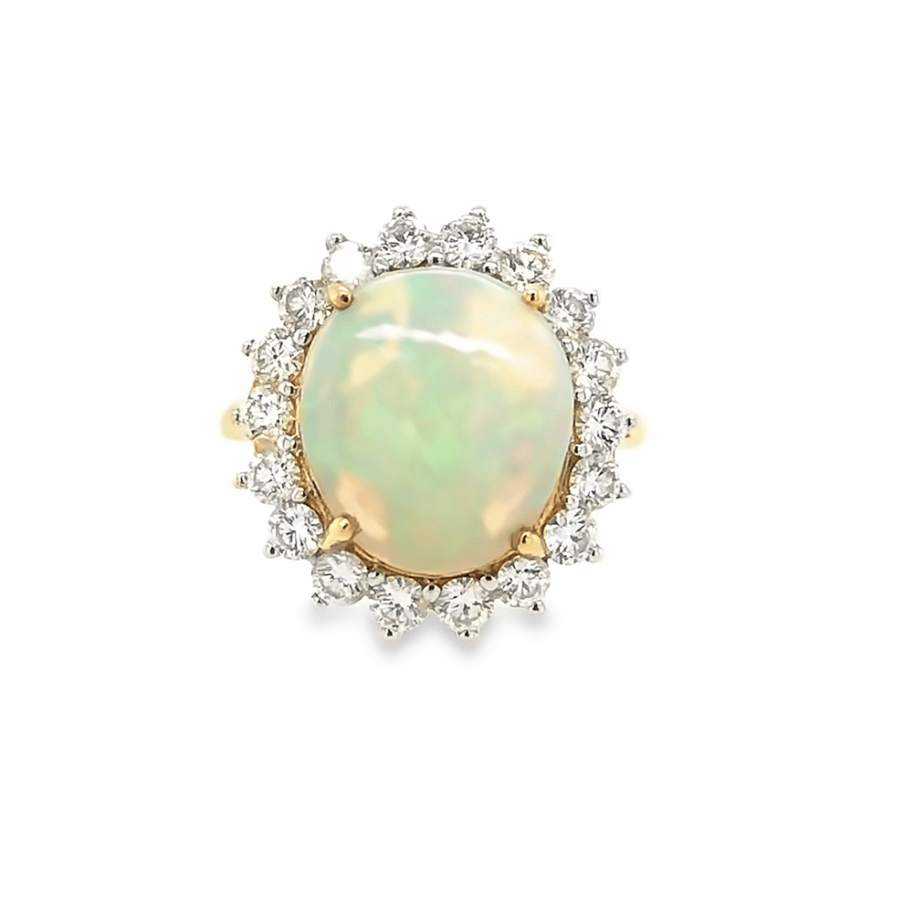 Pre - Owned 18ct Yellow Gold Statement Opal &Diamond Cluster Ring.