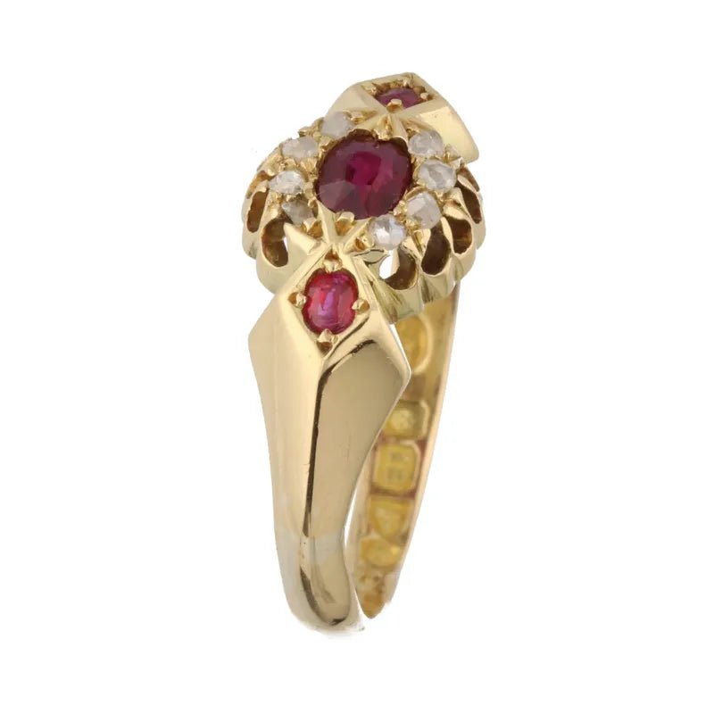 Pre - Owned 18ct Yellow Gold Vintage Old Cut Ruby & Diamond Cluster Ring2026W30-9-1