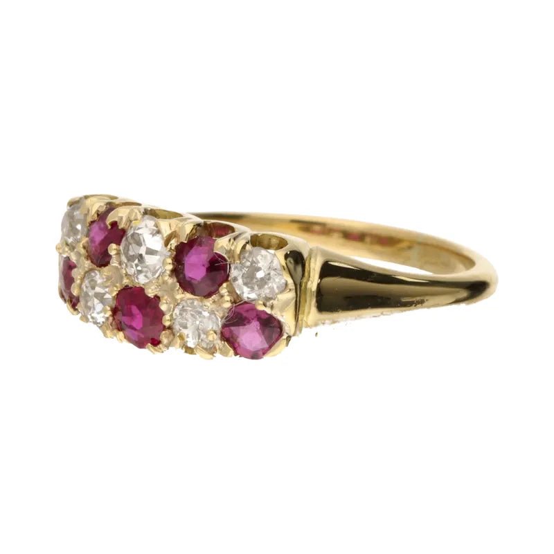 Pre - Owned 18ct Yellow Gold Vintage Old Cut Ruby & Diamond Ring 0.50ct2026W30-8-1