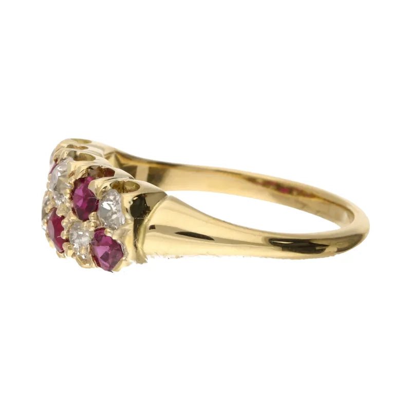 Pre - Owned 18ct Yellow Gold Vintage Old Cut Ruby & Diamond Ring 0.50ct2026W30-8-1