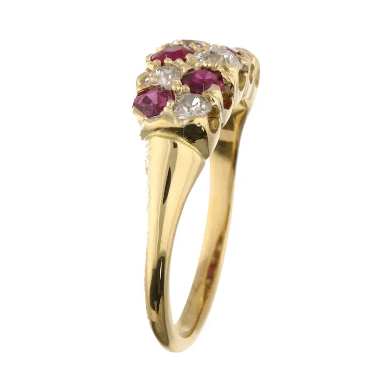 Pre - Owned 18ct Yellow Gold Vintage Old Cut Ruby & Diamond Ring 0.50ct2026W30-8-1