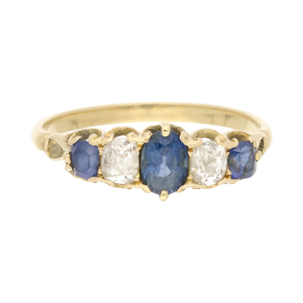 Pre - Owned 18ct Yellow Gold Vintage Sapphire & Diamond Set Ring