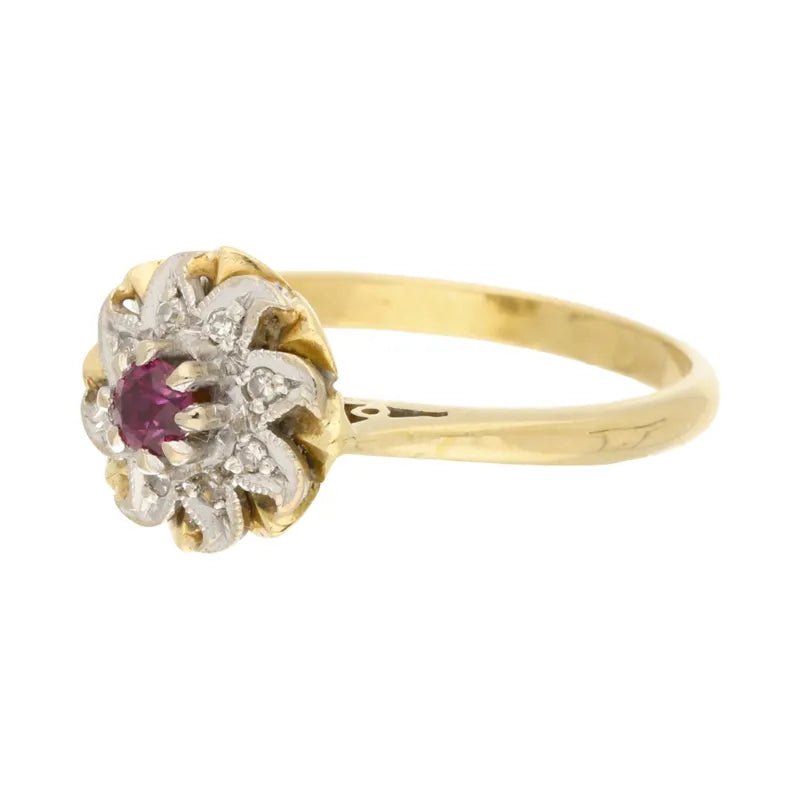 Pre - Owned 18ct Yellow & White Gold Ruby & Diamond Set Ring2025W24-13-1