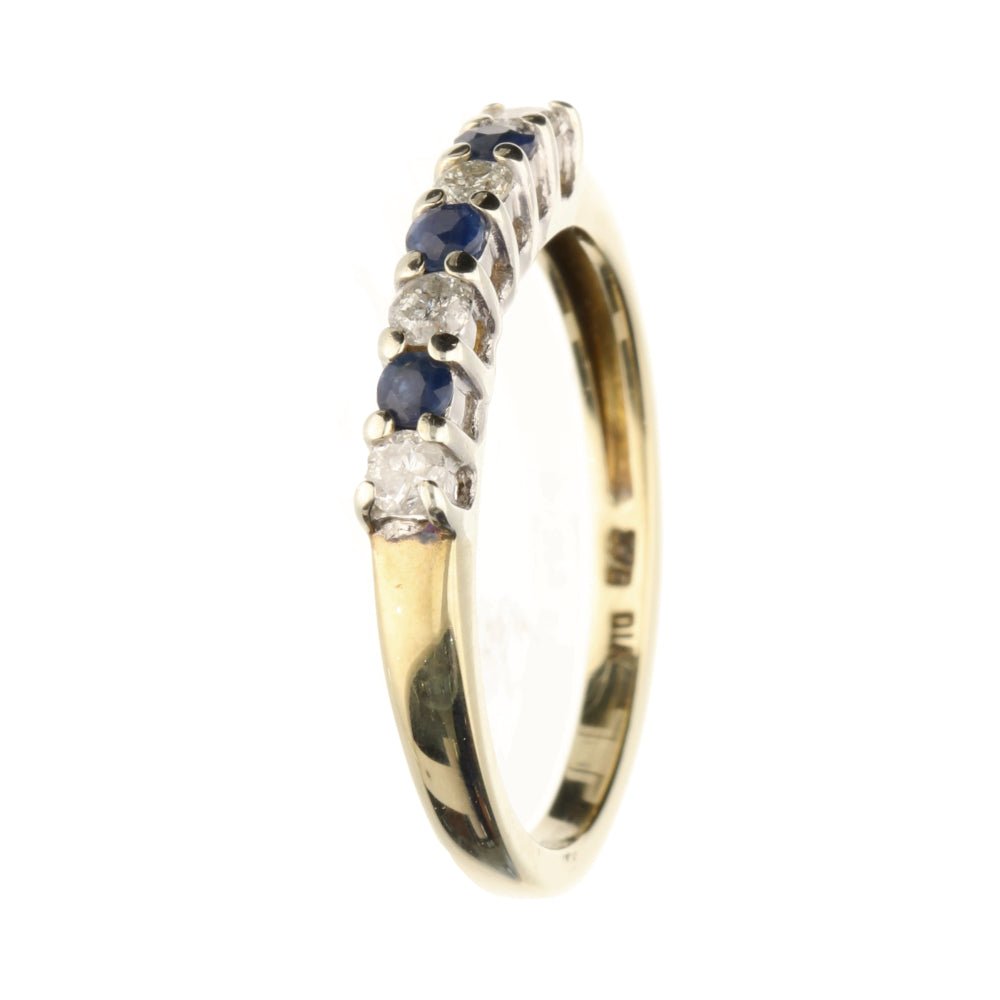 Pre - Owned 9ct 7 Stone Sapphire & Diamond Eternity Ring.