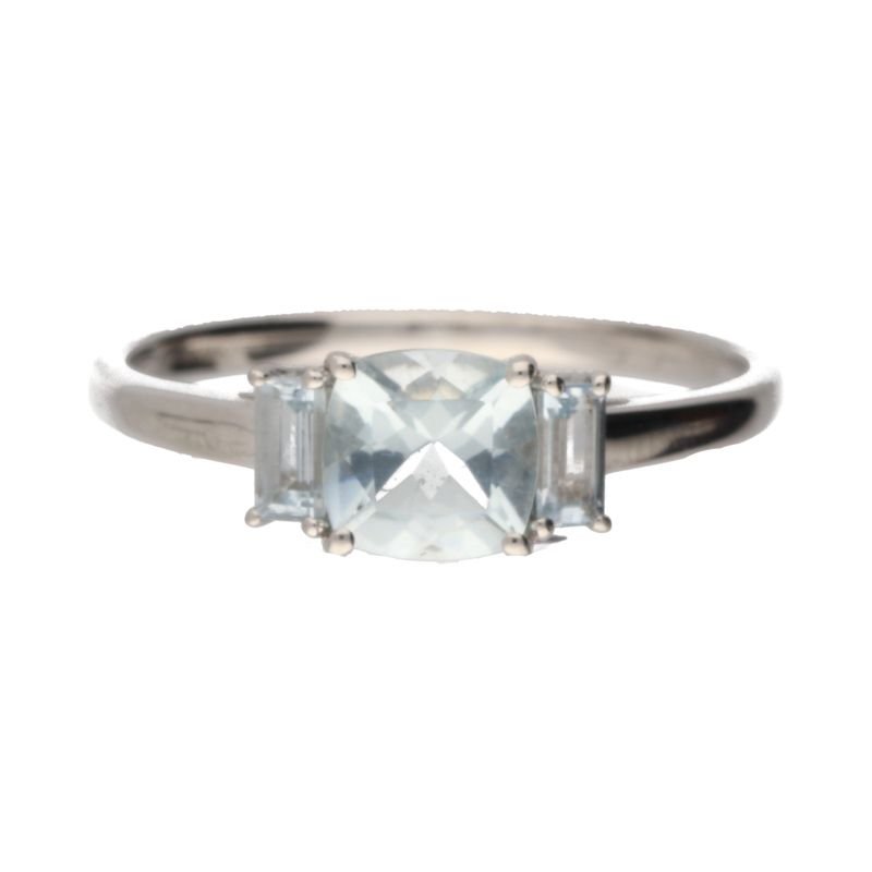 Pre - Owned 9ct White Gold Aquamarine Trilogy Ring276409