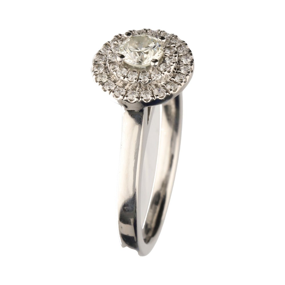 Pre - Owned 9ct White Gold Diamond Halo Cluster Ring.