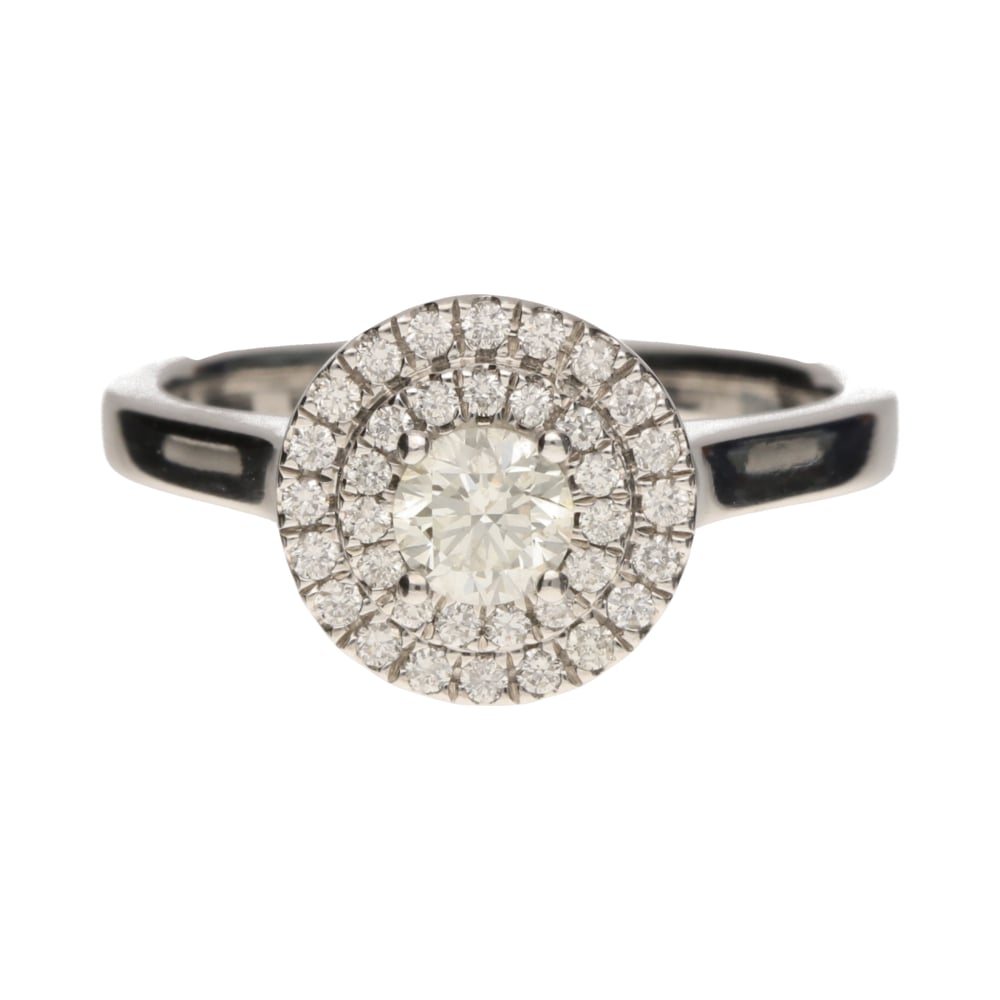 Pre - Owned 9ct White Gold Diamond Halo Cluster Ring.