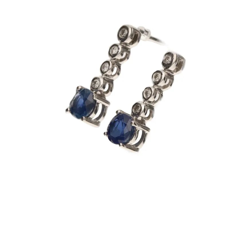 Pre - Owned 9ct White Gold Diamond & Iolite Drop Rub Over Earrings268421