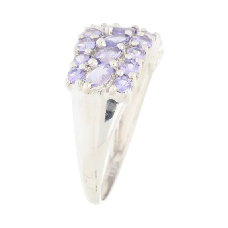 Pre - Owned 9ct White Gold Marquise/Round Cut Tanzanite Cluster Ring2025W11-9-10