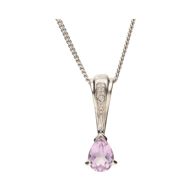 Pre - Owned 9ct White Gold Pear Cut Amethyst & White Topaz Pendant