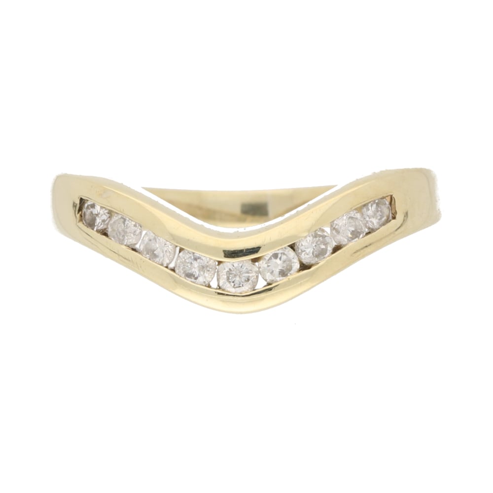 Pre - Owned 9ct Yellow Gold 0.18ct Diamond Wishbone Ring
