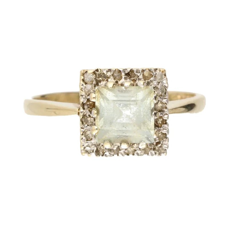 Pre - Owned 9ct Yellow Gold Aqua & Diamond Cluster Ring2026W31-21-6