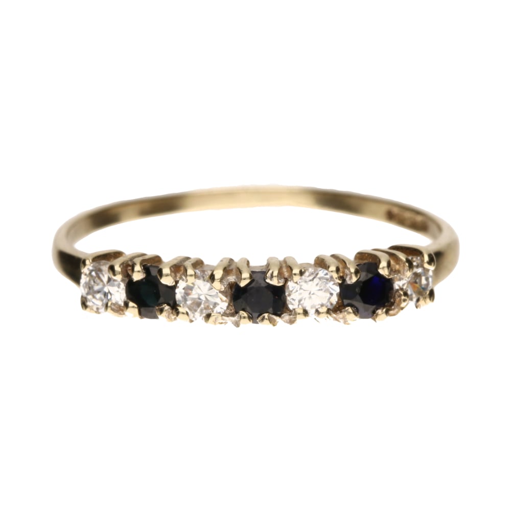 Pre - Owned 9ct Yellow Gold Blue/Clear CZ Half Eternity Ring