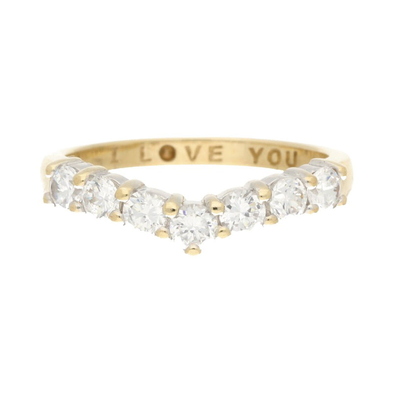 Pre - Owned 9ct Yellow Gold CZ Wishbone Ring