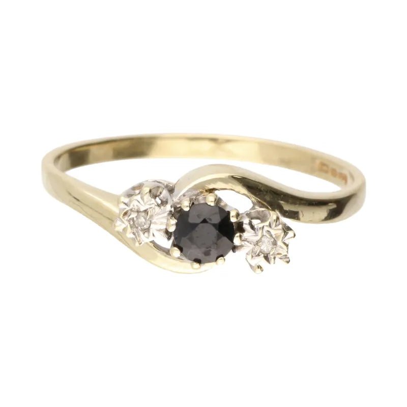 Pre - Owned 9ct Yellow Gold Diamond & Sapphire Twist Ring2025W16-20