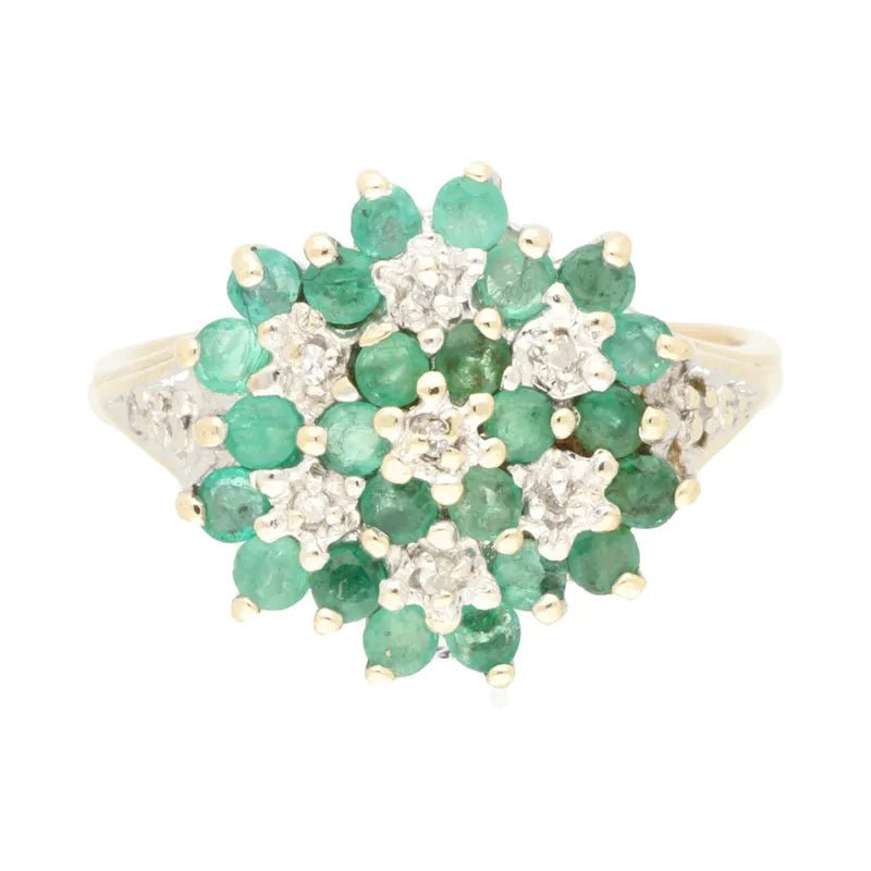 Pre - Owned 9ct Yellow Gold Emerald & Diamond Cluster Ring2025W26-1-6