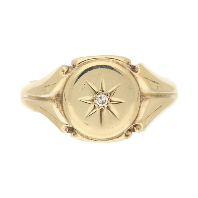 Pre - Owned 9ct Yellow Gold Mens Diamond Set Signet Ring Approx 0.02ct 5.63g Size T1/22025W17-7-6