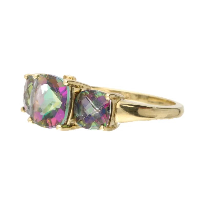 Pre - Owned 9ct Yellow Gold Mystic Topaz Trilogy Ring2026W32-18-41