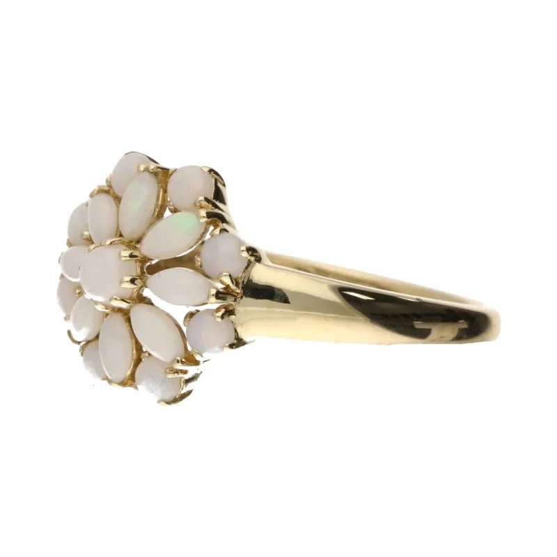 Pre - Owned 9ct Yellow Gold Opal Set Floral Ring2025W11-11-10