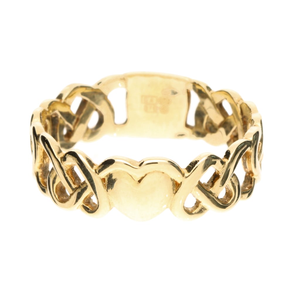Pre - Owned 9ct Yellow Gold Openwork Woven Heart Band Ring