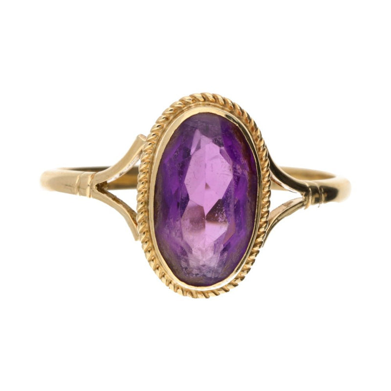 Pre - Owned 9ct Yellow Gold Oval Cut Amethyst Ring