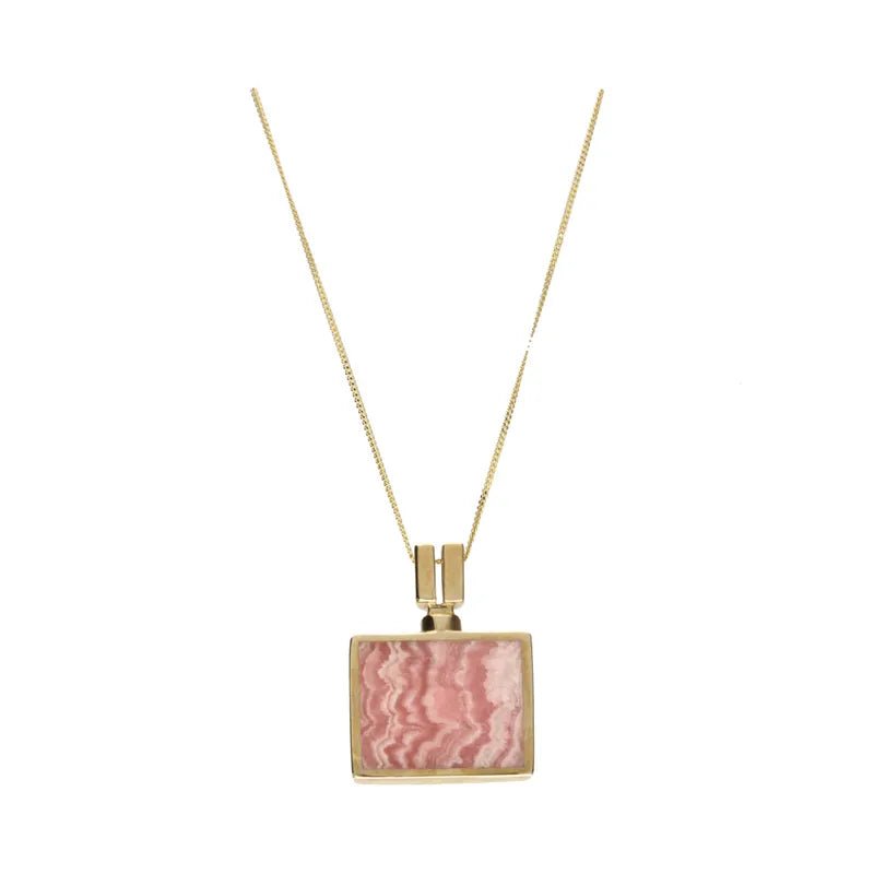 Pre - Owned 9ct Yellow Gold Pink Rhodochrosite & Mother of Pearl Reversible Pendant266811