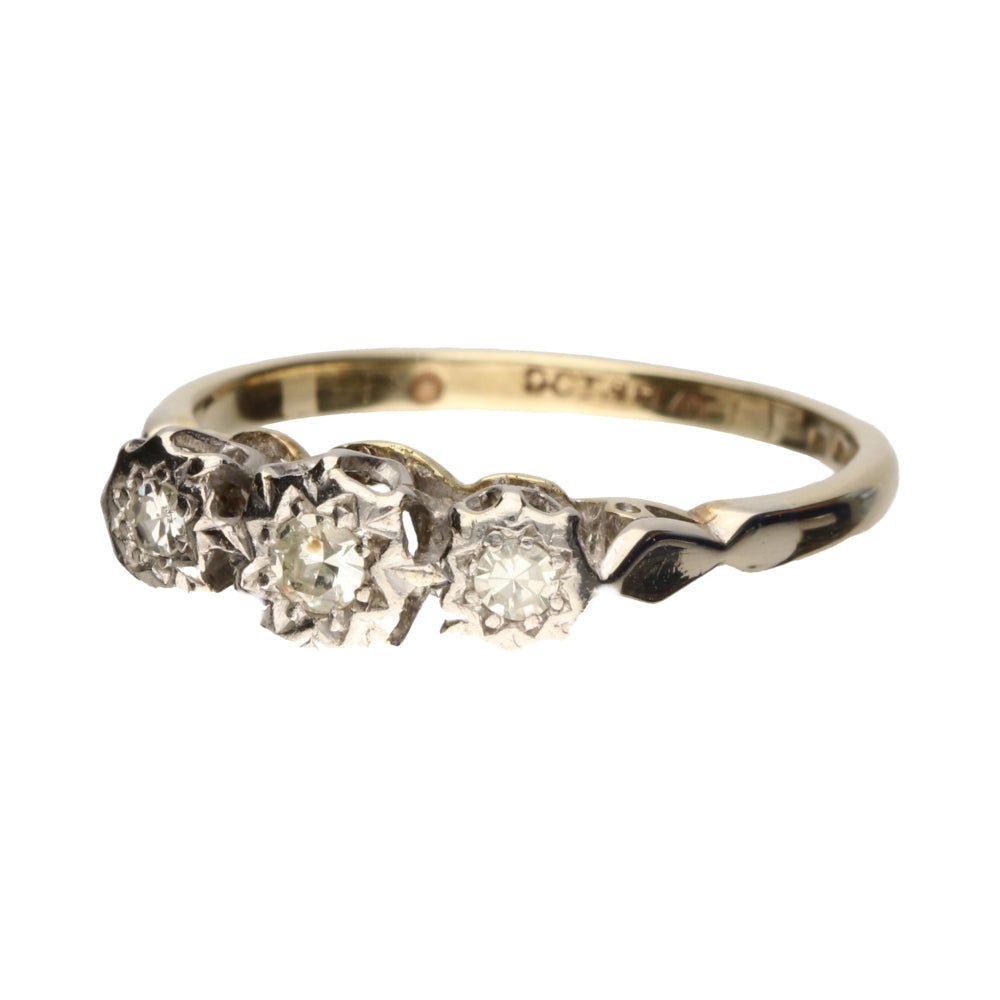 Pre - Owned 9ct Yellow Gold & Platinum Diamond Trilogy Ring