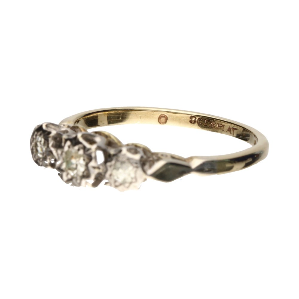 Pre - Owned 9ct Yellow Gold & Platinum Diamond Trilogy Ring