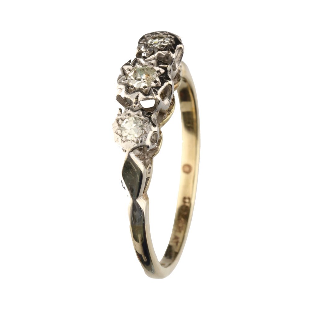 Pre - Owned 9ct Yellow Gold & Platinum Diamond Trilogy Ring