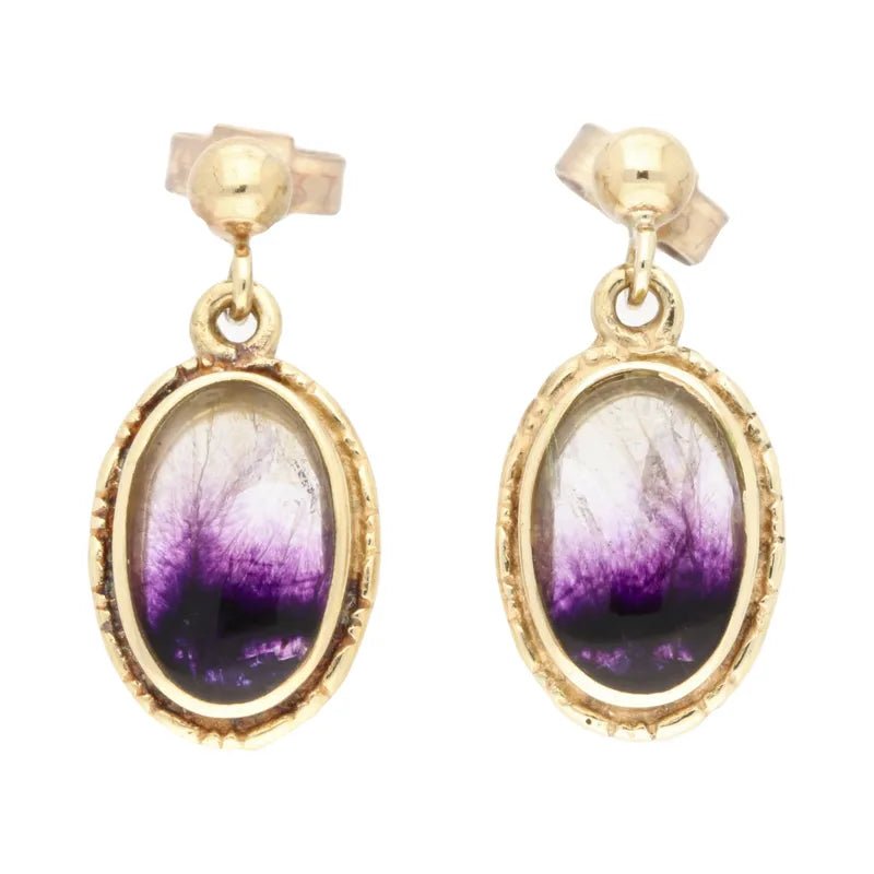 Pre - Owned 9ct Yellow Gold Purple & Clear Ombre Oval Drop Earrings2025W16-12-1