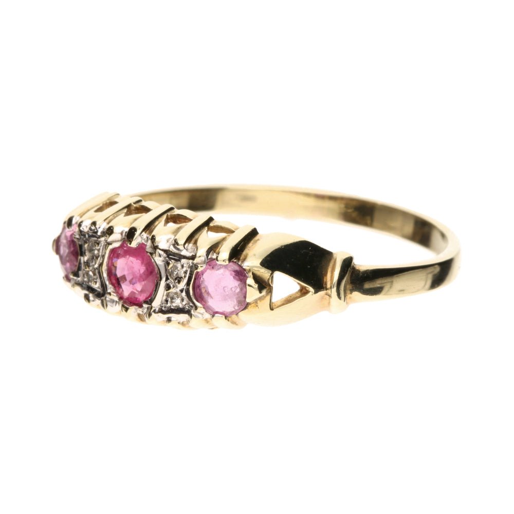 Pre - Owned 9ct Yellow Gold Ruby & Diamond Carved Head Ring.