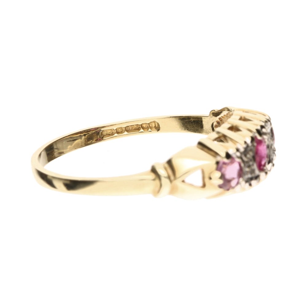 Pre - Owned 9ct Yellow Gold Ruby & Diamond Carved Head Ring.